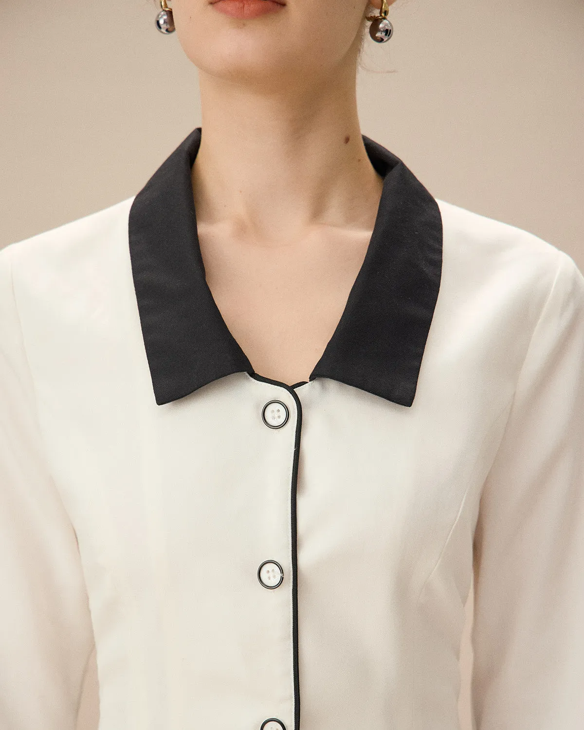 White Contrasting Button-Up Mini Dress sold by rihoas product image thumbnail 2