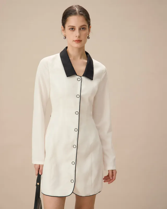 White Contrasting Button-Up Mini Dress sold by rihoas