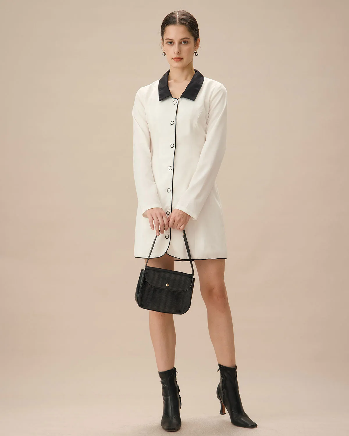 White Contrasting Button-Up Mini Dress sold by rihoas product image thumbnail 3