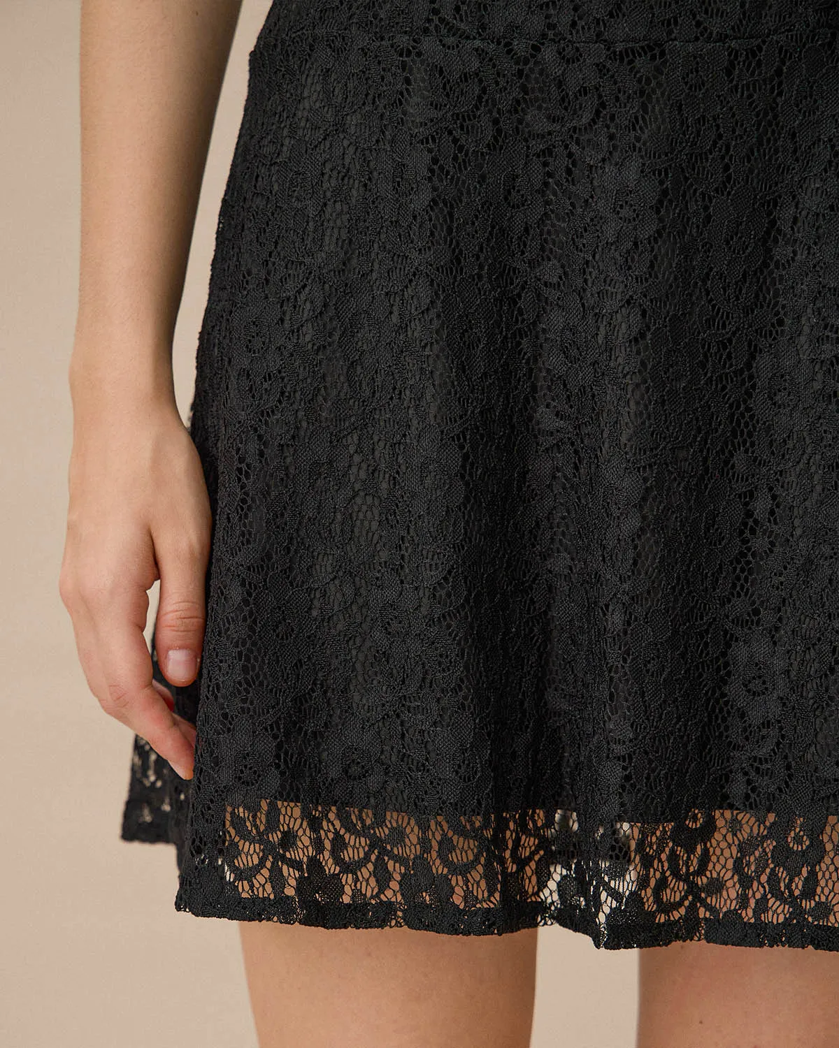 Black Lace Boat Neck Sleeveless Mini Dress sold by rihoas product image thumbnail 2