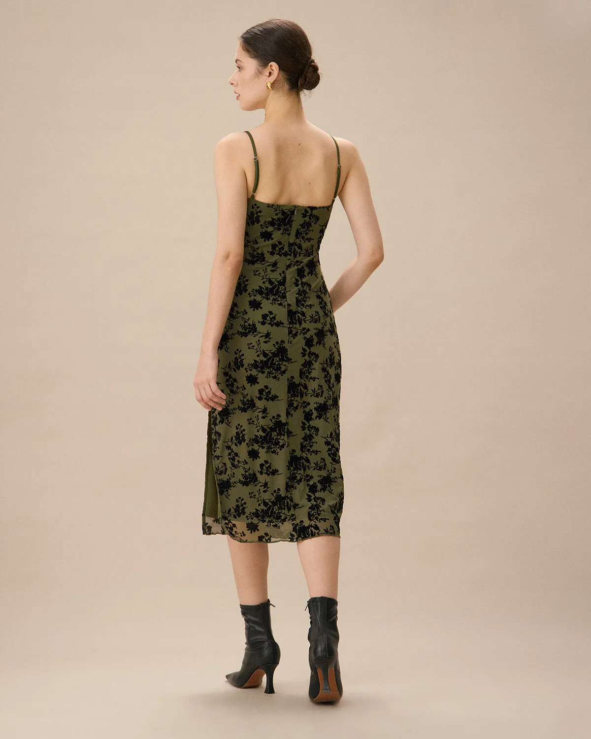Green Jacquard Ruched Slit Midi Dress sold by rihoas product image thumbnail 5