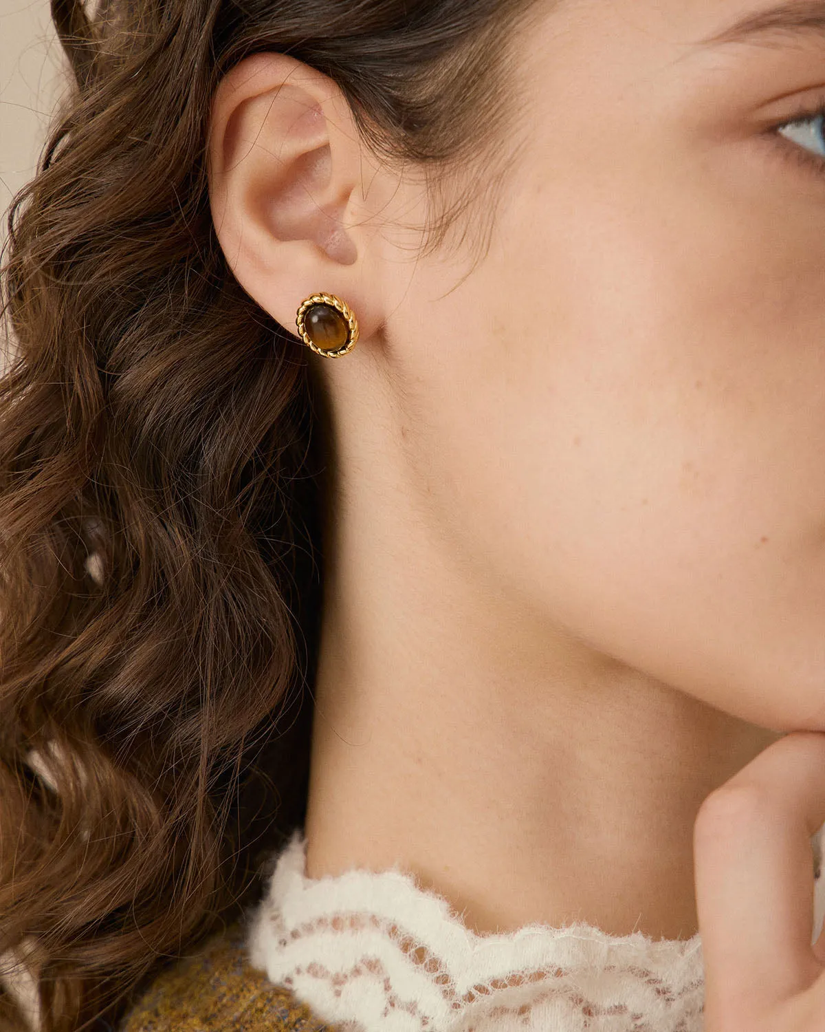 Brown Gold-Plated Earrings sold by rihoas