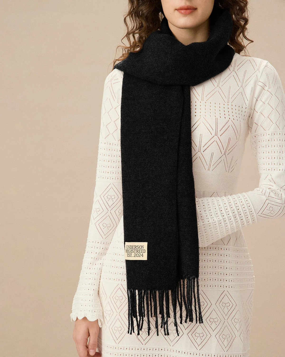 Black Classic Tassel Scarf sold by rihoas