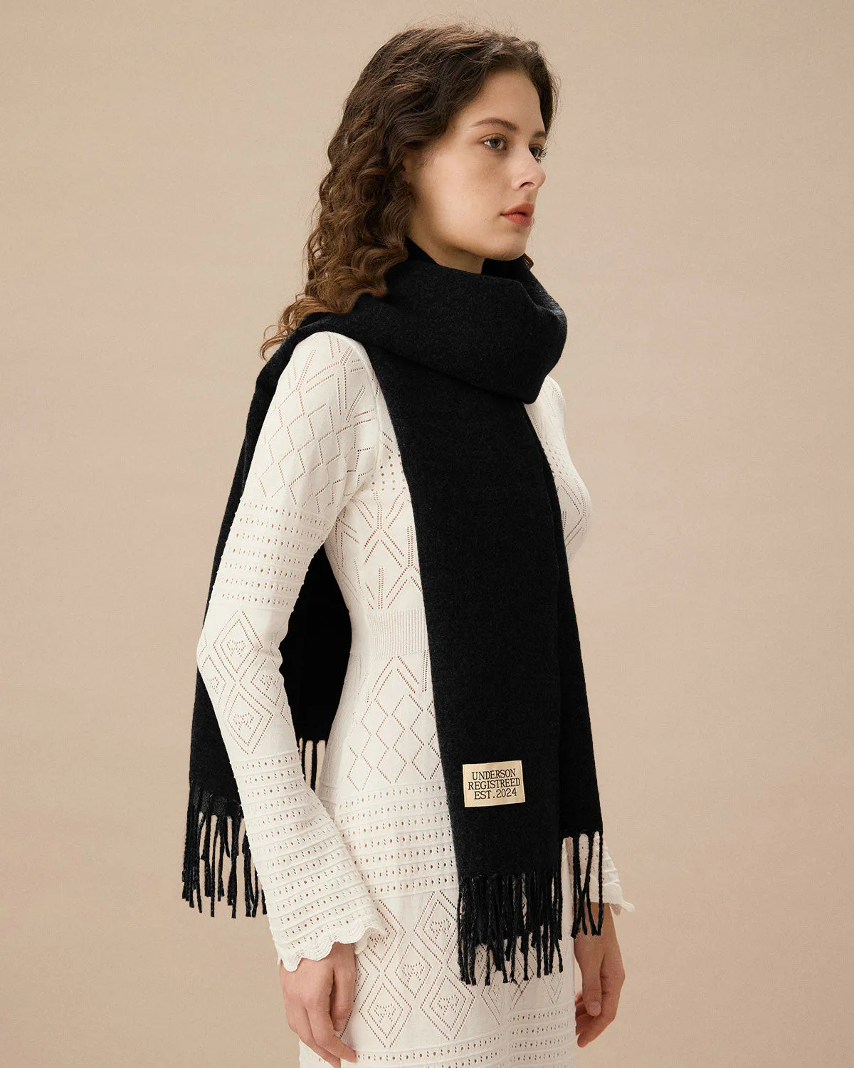 Black Classic Tassel Scarf sold by rihoas product image thumbnail 2