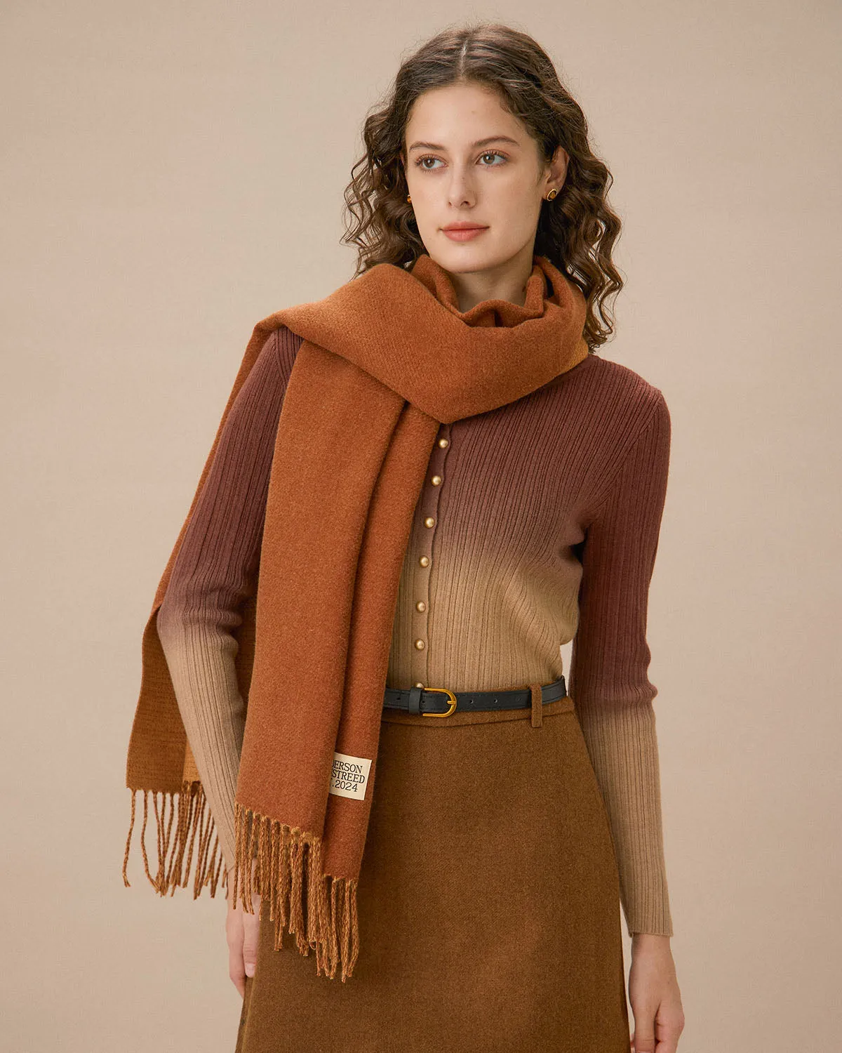 Caramel Classic Tassel Scarf sold by rihoas