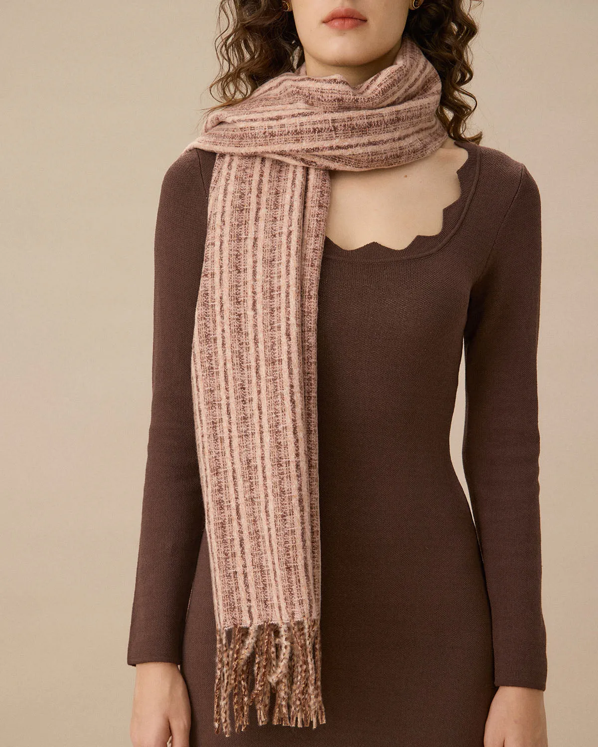 Brown Knitted Tassel Scarf sold by rihoas product image thumbnail 2
