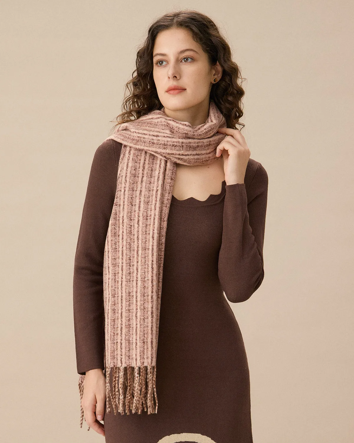 Brown Knitted Tassel Scarf sold by rihoas