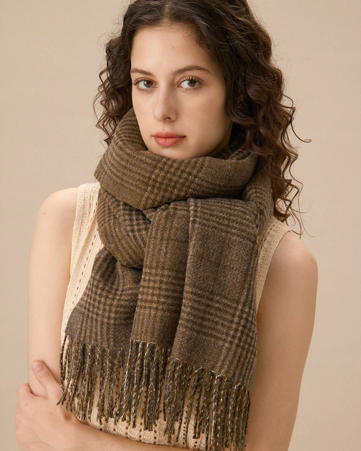 Brown Plaid Tassel Scarf sold by rihoas