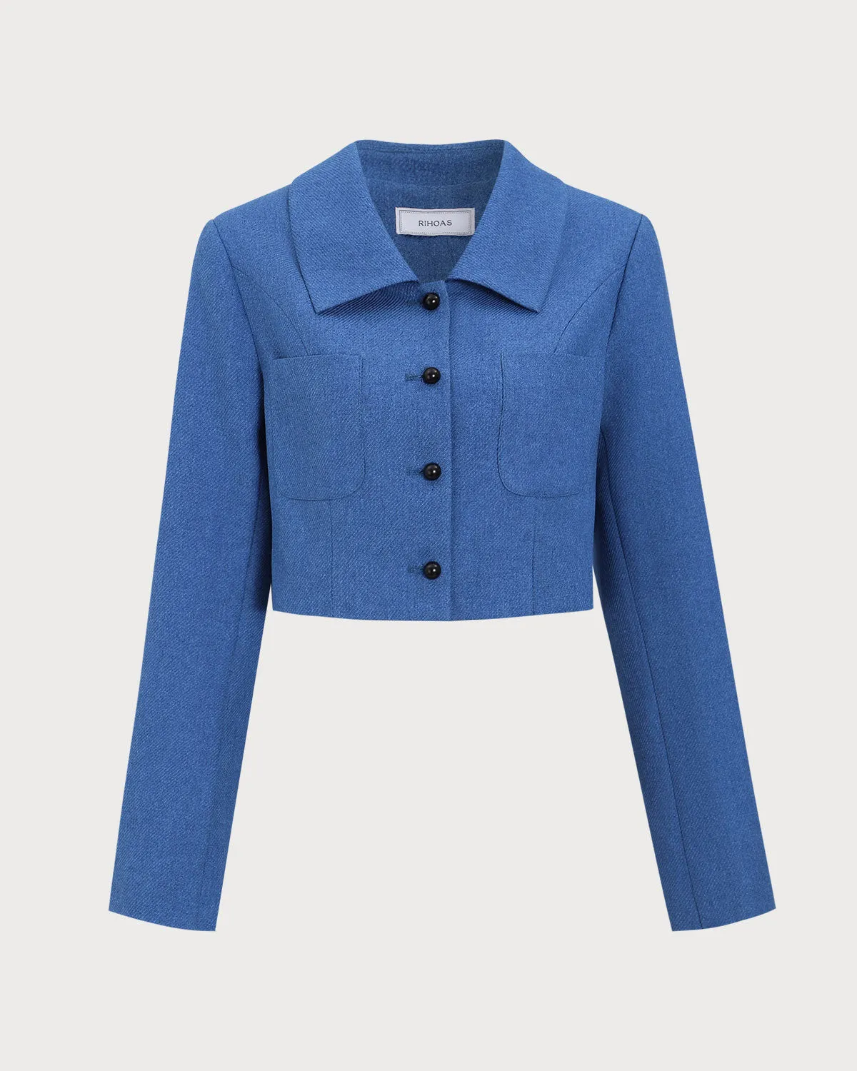 Blue Single-Breasted Pocket Crop Jacket sold by rihoas