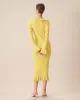 Yellow U-Neck Ruffle Bodycon Sweater Dress sold by rihoas