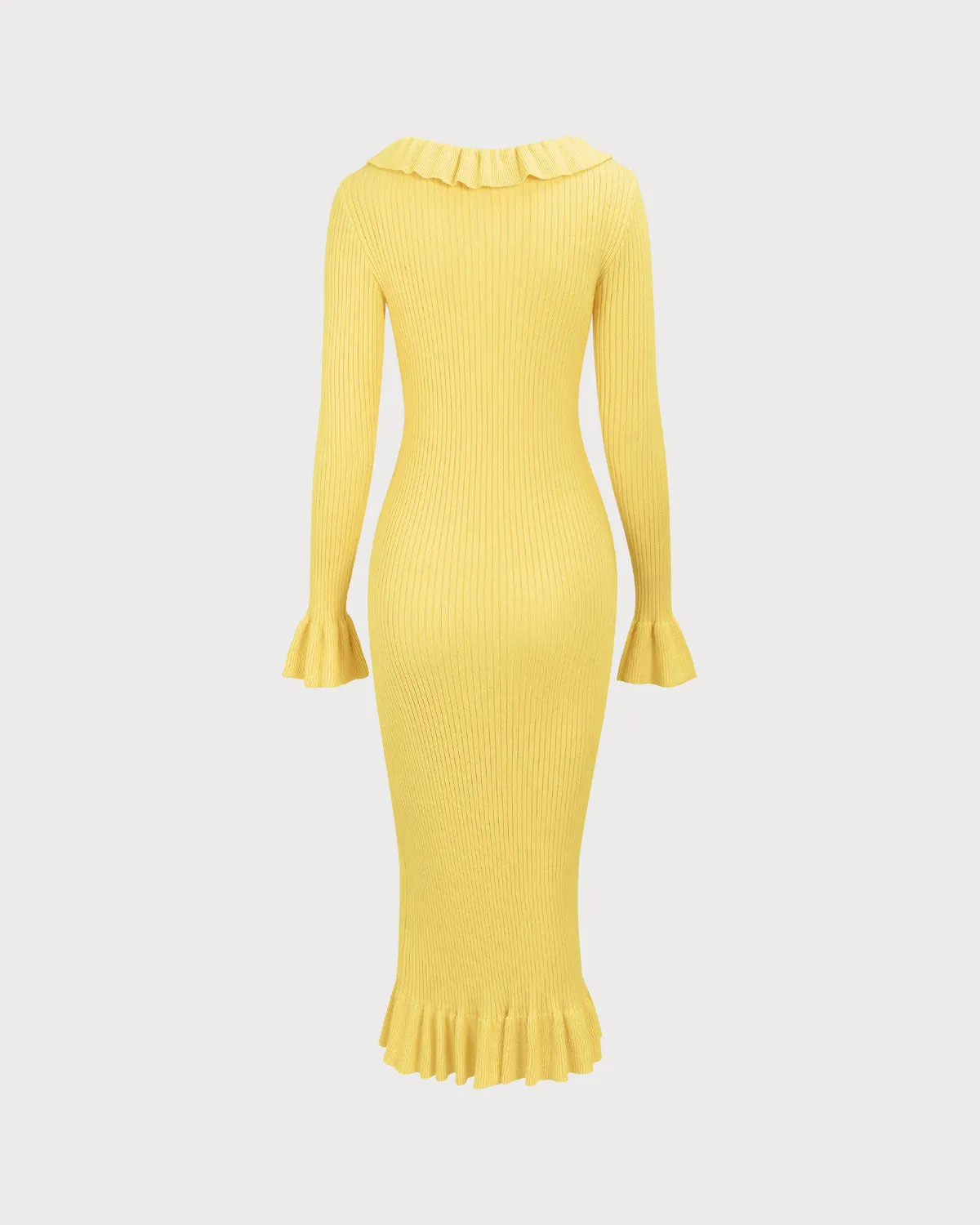Yellow U-Neck Ruffle Bodycon Sweater Dress sold by rihoas product image thumbnail 5