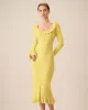 Yellow U-Neck Ruffle Bodycon Sweater Dress sold by rihoas