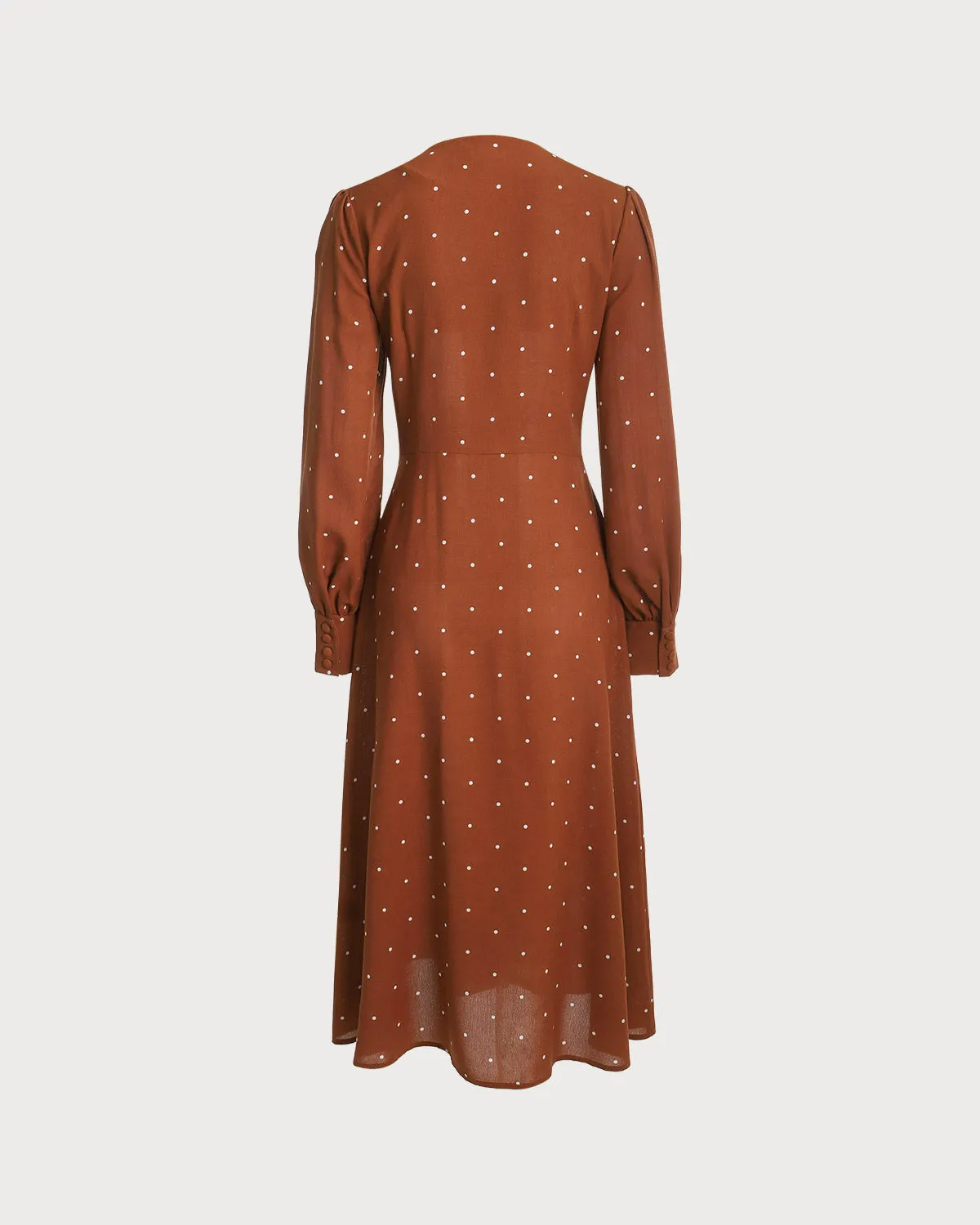 Brown Polka Dot Pleated Midi Dress sold by rihoas product image thumbnail 5
