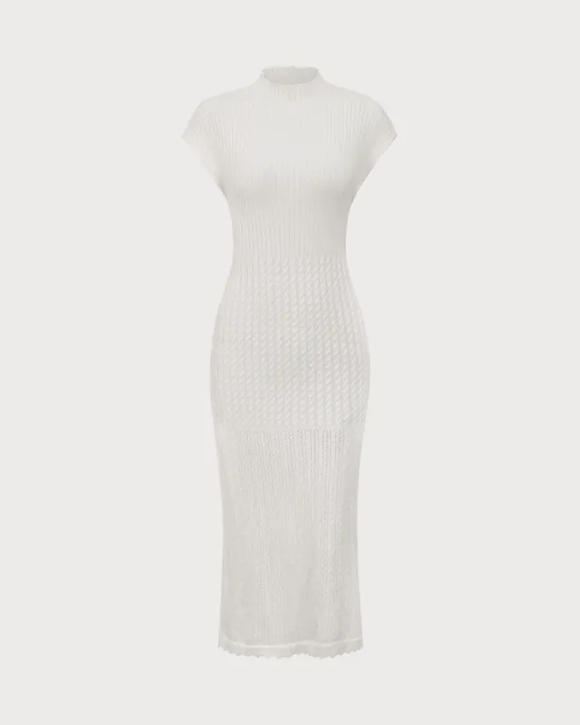 White Mock Neck Bodycon Sweater Dress sold by rihoas