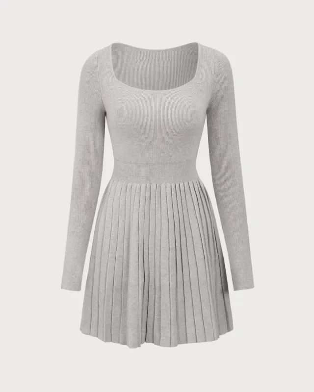 Apricot Square Neck Pleated Sweater Dress made by rihoas