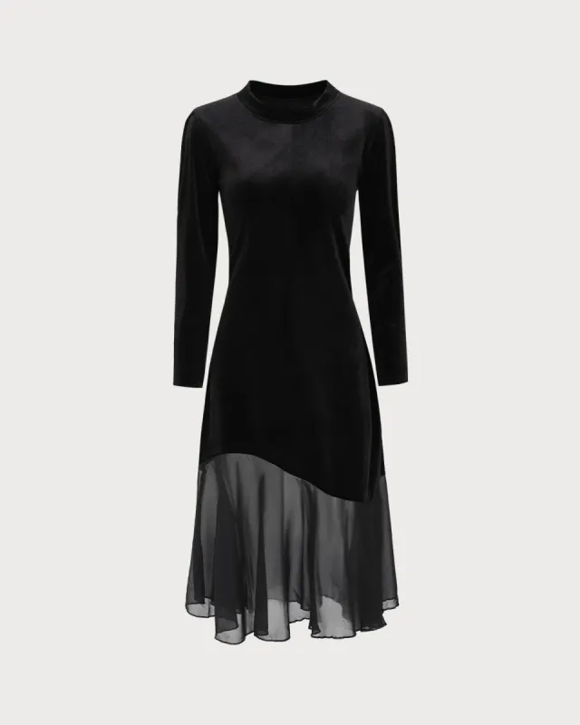 Black Contrasting Velvet Midi Dress sold by rihoas