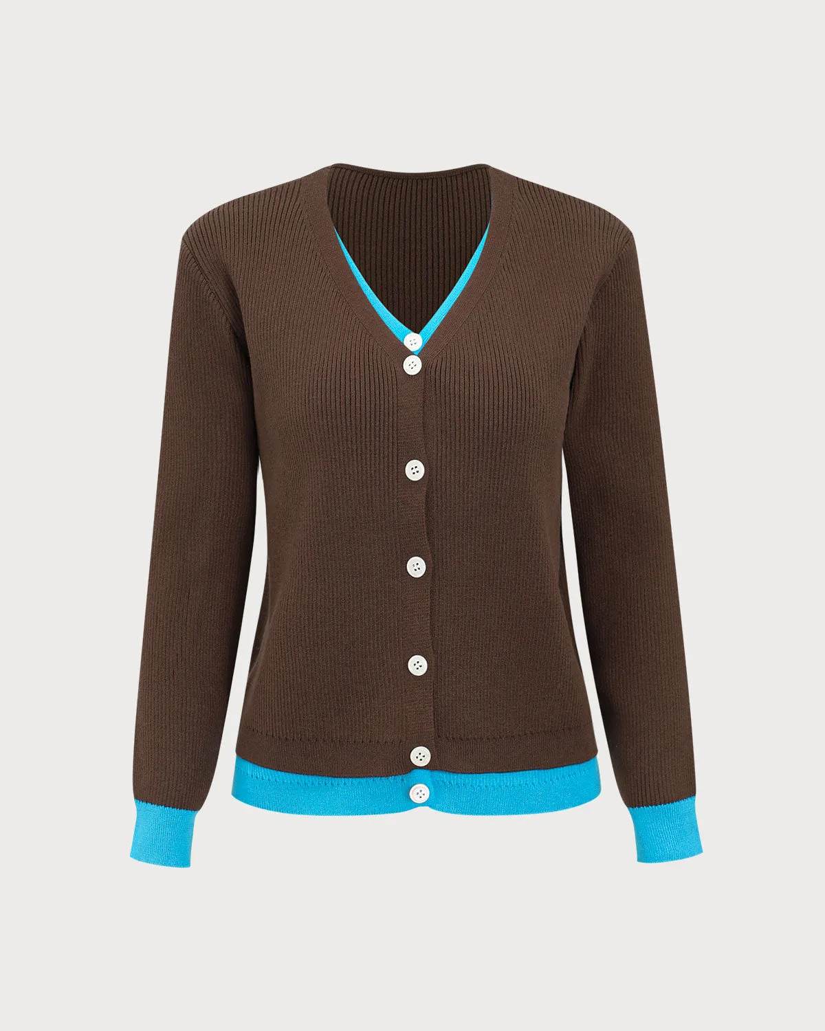 Brown Contrasting Single-Breasted Cardigan sold by rihoas