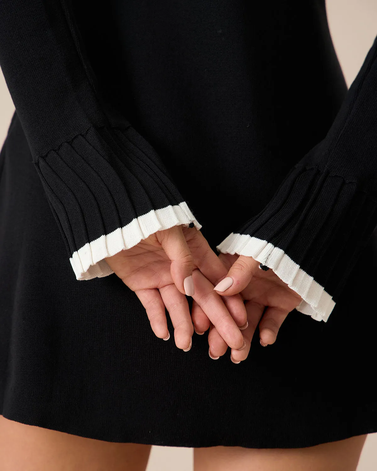 Women's Black Contrasting Long Sleeve Sweater Mini Dress sold by rihoas product image thumbnail 3