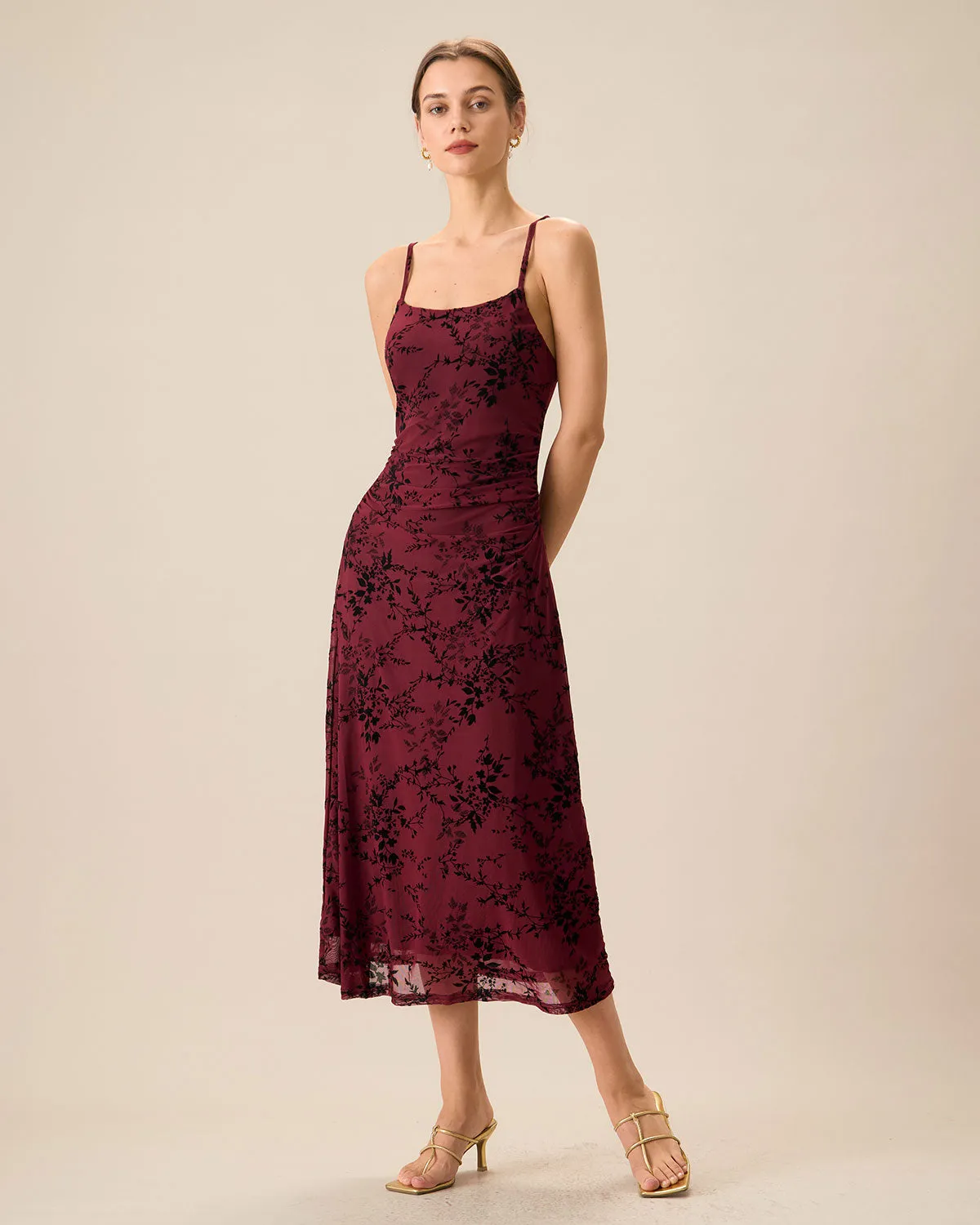 Women's Red Floral Bodycon Slip Midi Dress sold by rihoas product image thumbnail 4