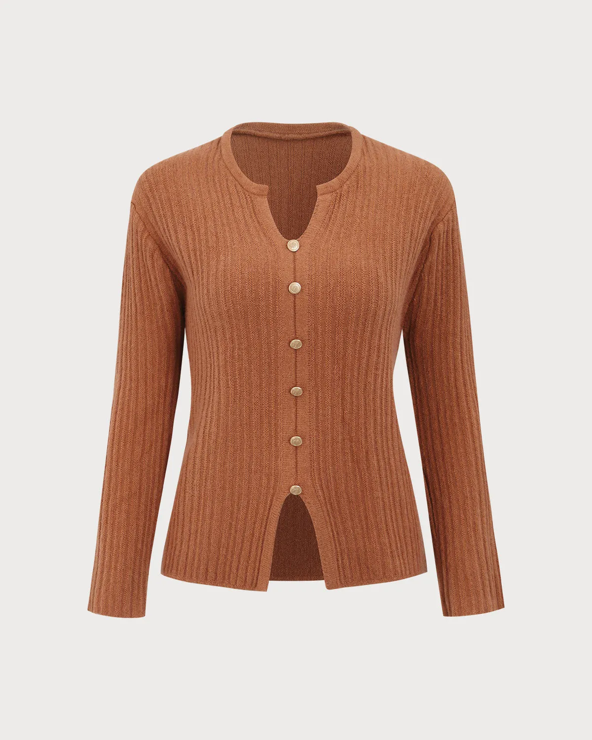 Caramel Button Slim Slit Cardigan sold by rihoas