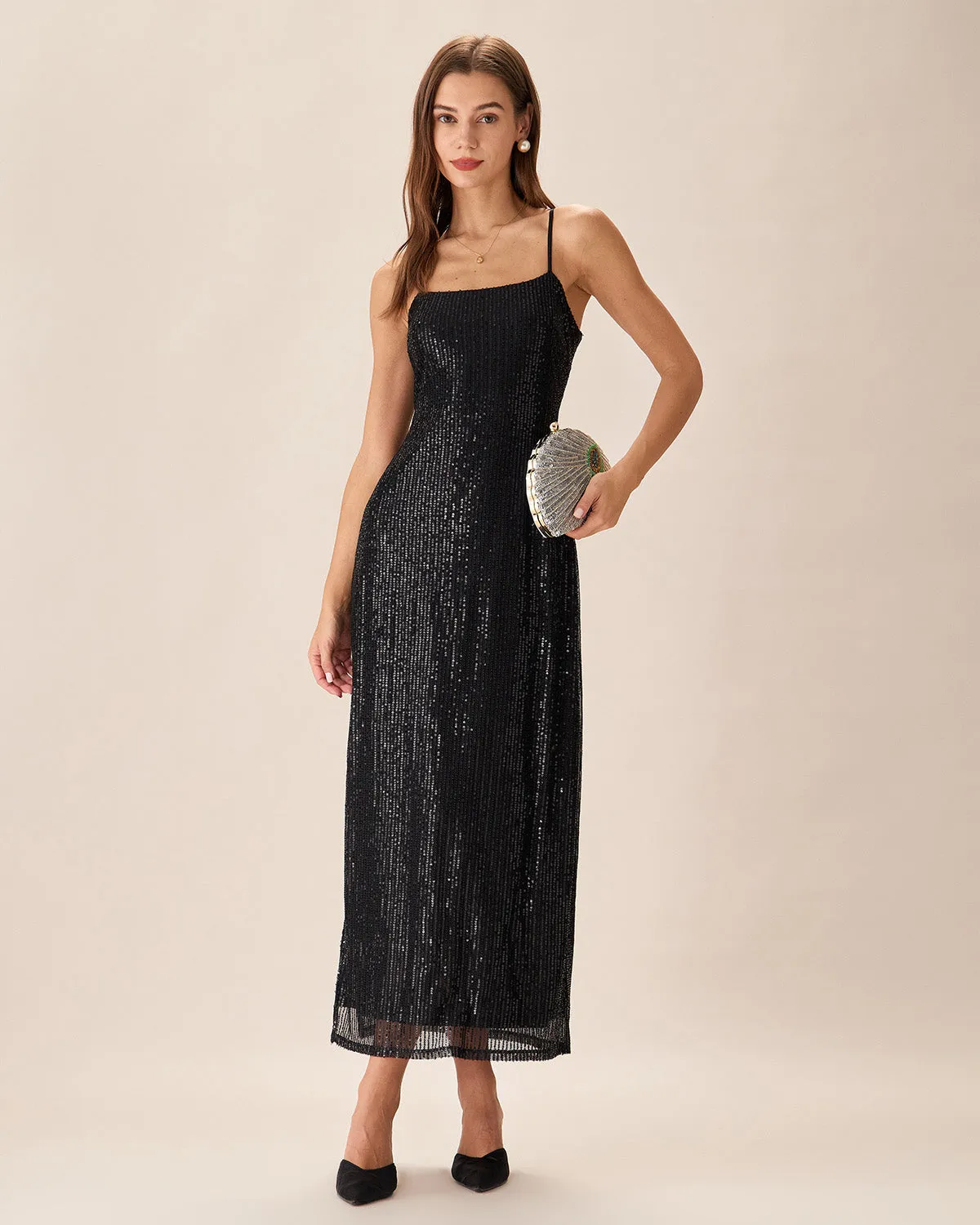 Black Sequin Bodycon Slit Maxi Dress sold by rihoas product image thumbnail 4