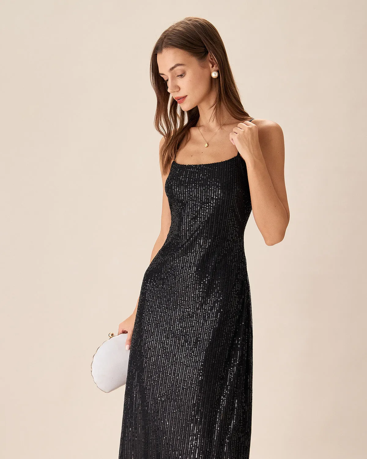Black Sequin Bodycon Slit Maxi Dress sold by rihoas product image thumbnail 3