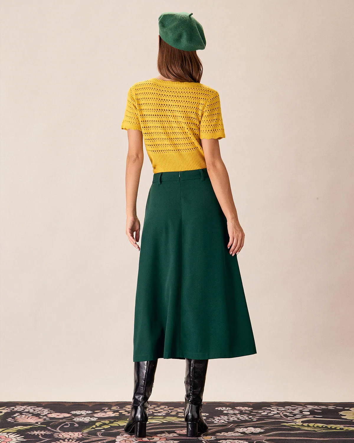 Green High-waisted Button Midi Skirt sold by rihoas product image thumbnail 4