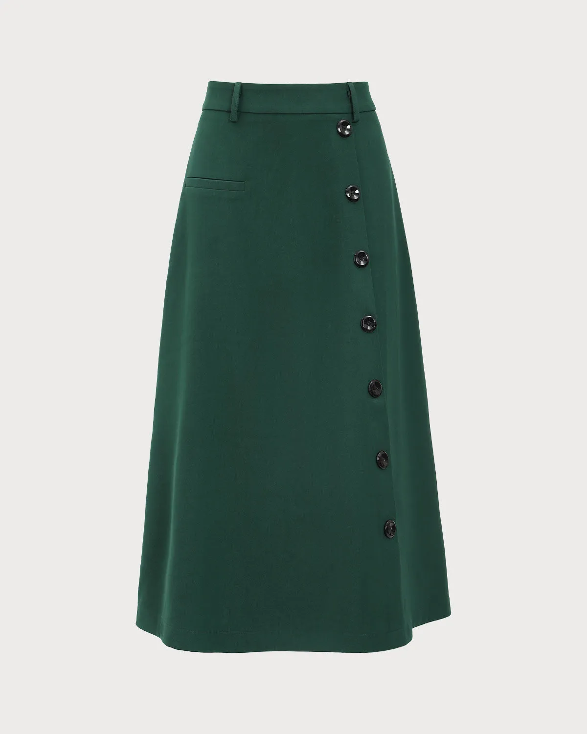 Green High-waisted Button Midi Skirt sold by rihoas product image thumbnail 5