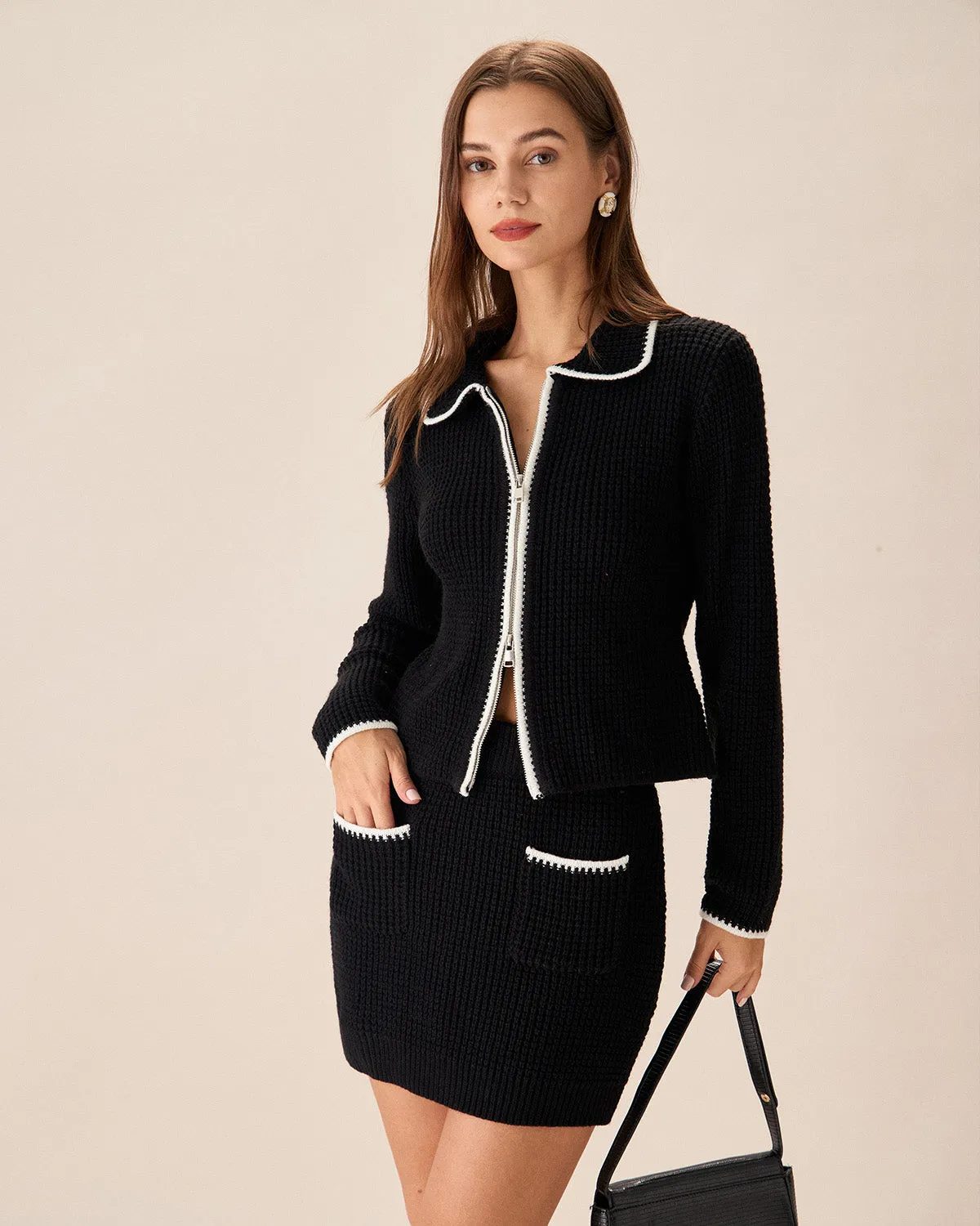 Black Contrasting Knit A-line Mini Skirt sold by rihoas product image thumbnail 3