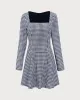 Navy Square Neck Plaid Mini Dress sold by rihoas