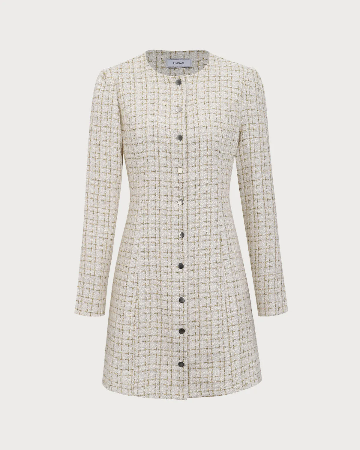 White Square Neck Tweed Mini Dress sold by rihoas product image thumbnail 5