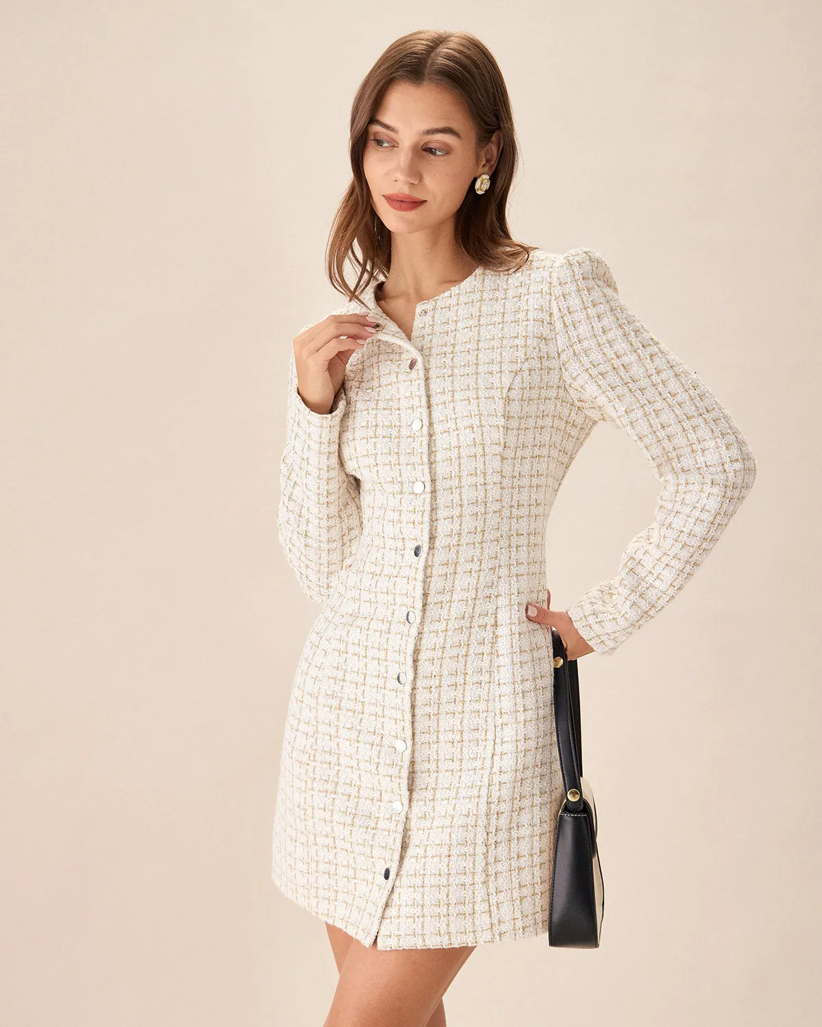 White Square Neck Tweed Mini Dress sold by rihoas