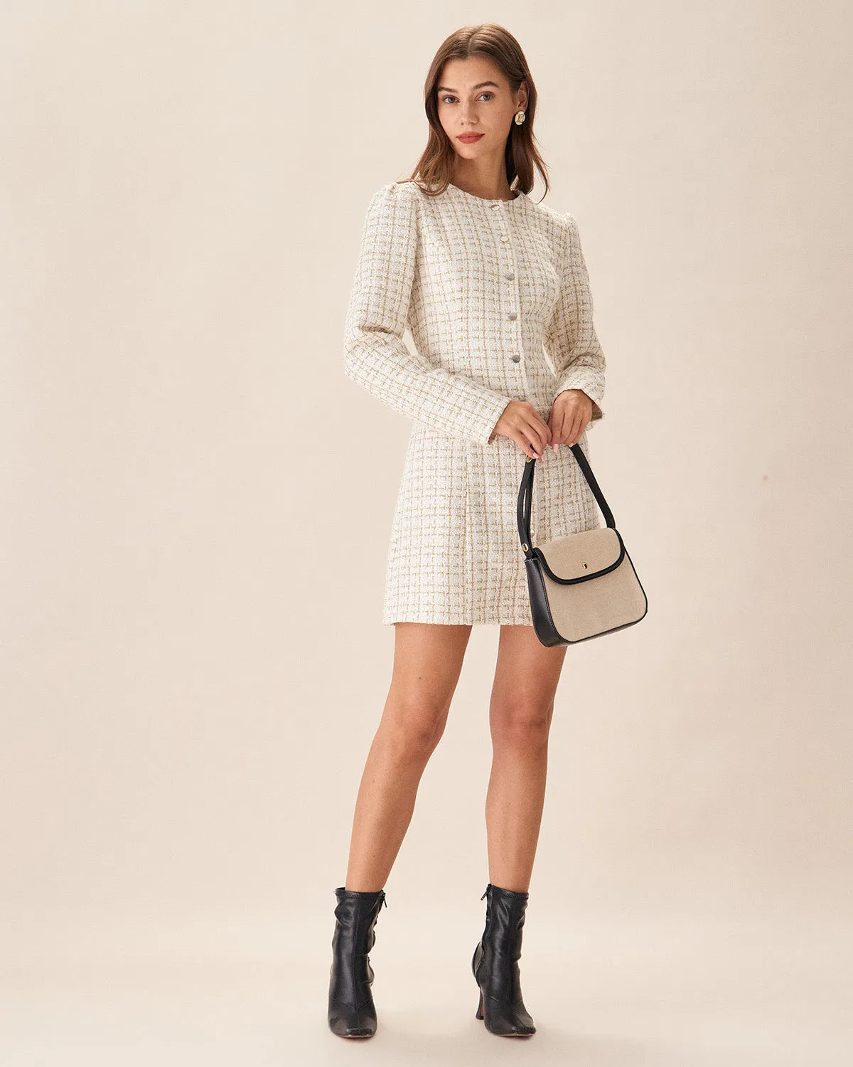 White Square Neck Tweed Mini Dress sold by rihoas product image thumbnail 3