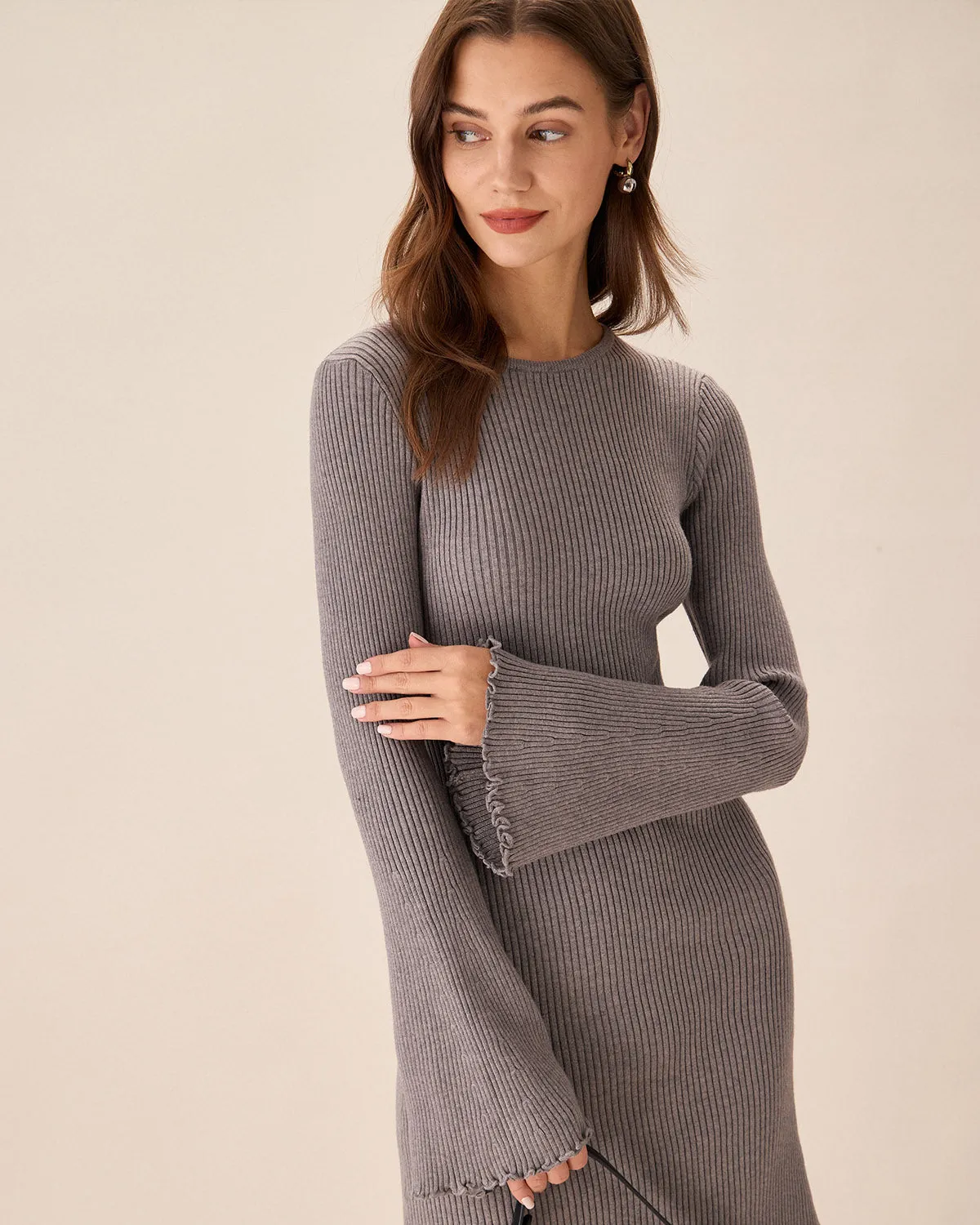 Grey Boat Neck Sweater Mini Dress sold by rihoas product image thumbnail 2
