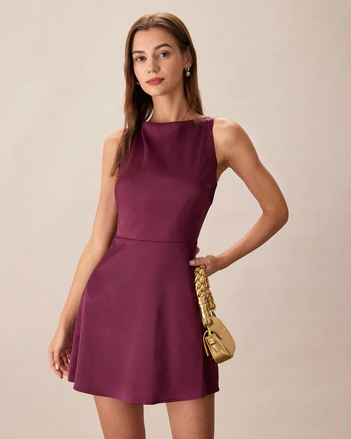 Purple Boat Neck Sleeveless Mini Dress sold by rihoas