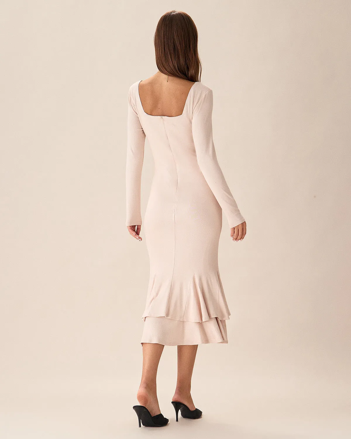 Apricot Square Neck Mermaid Midi Dress sold by rihoas product image thumbnail 5