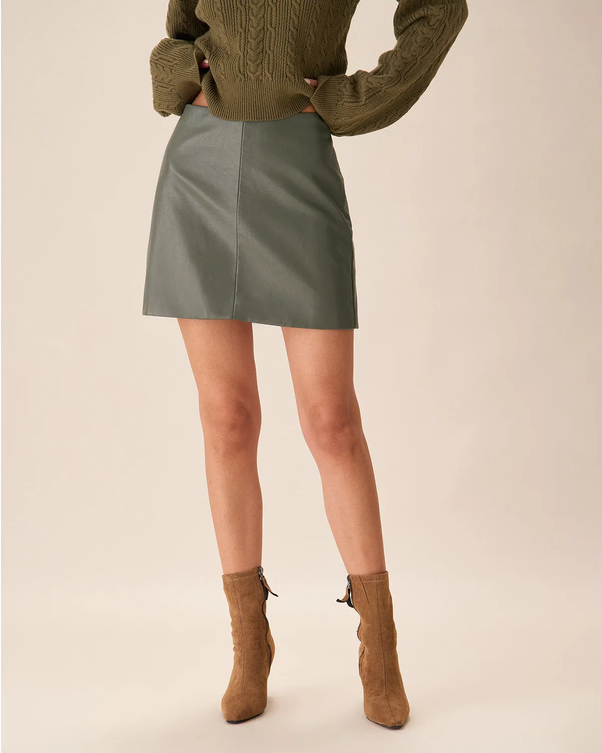 Green High-waisted Faux Leather Mini Skirt sold by rihoas product image thumbnail 4