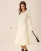 Apricot V-Neck Bell Sleeve Sweater Dress sold by rihoas
