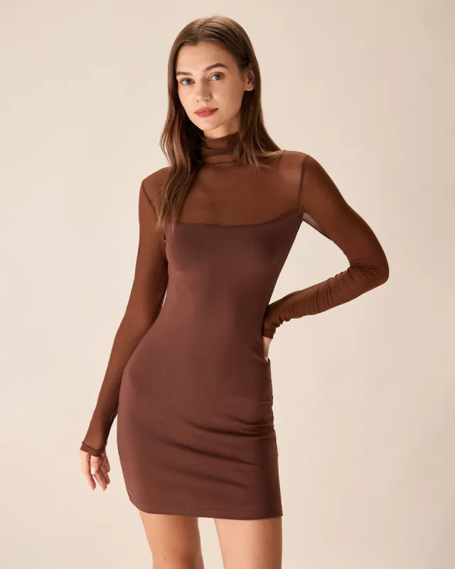 Brown See-Through Bodycon Mini Dress sold by rihoas