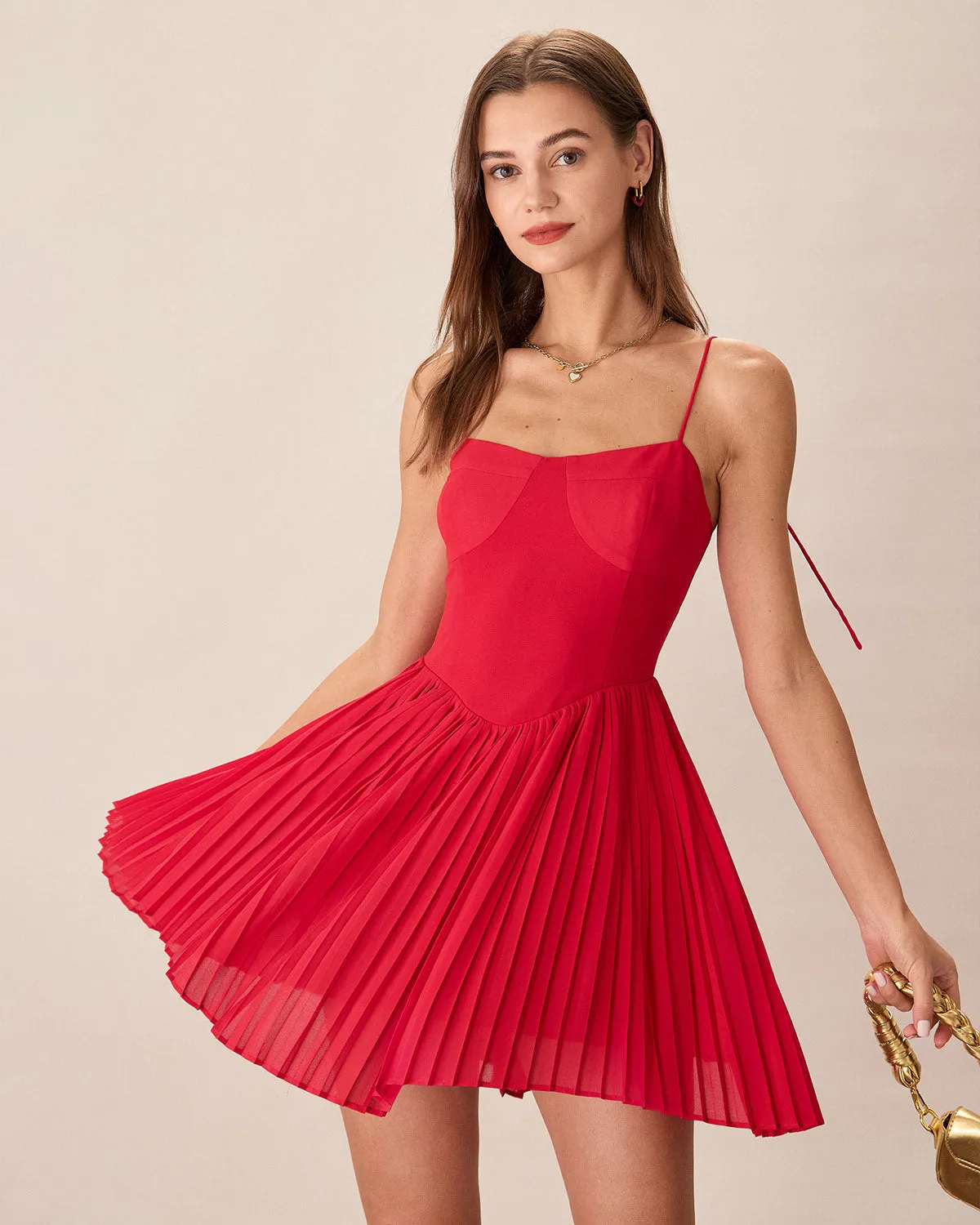 Red Chiffon Pleated Slip Mini Dress sold by rihoas