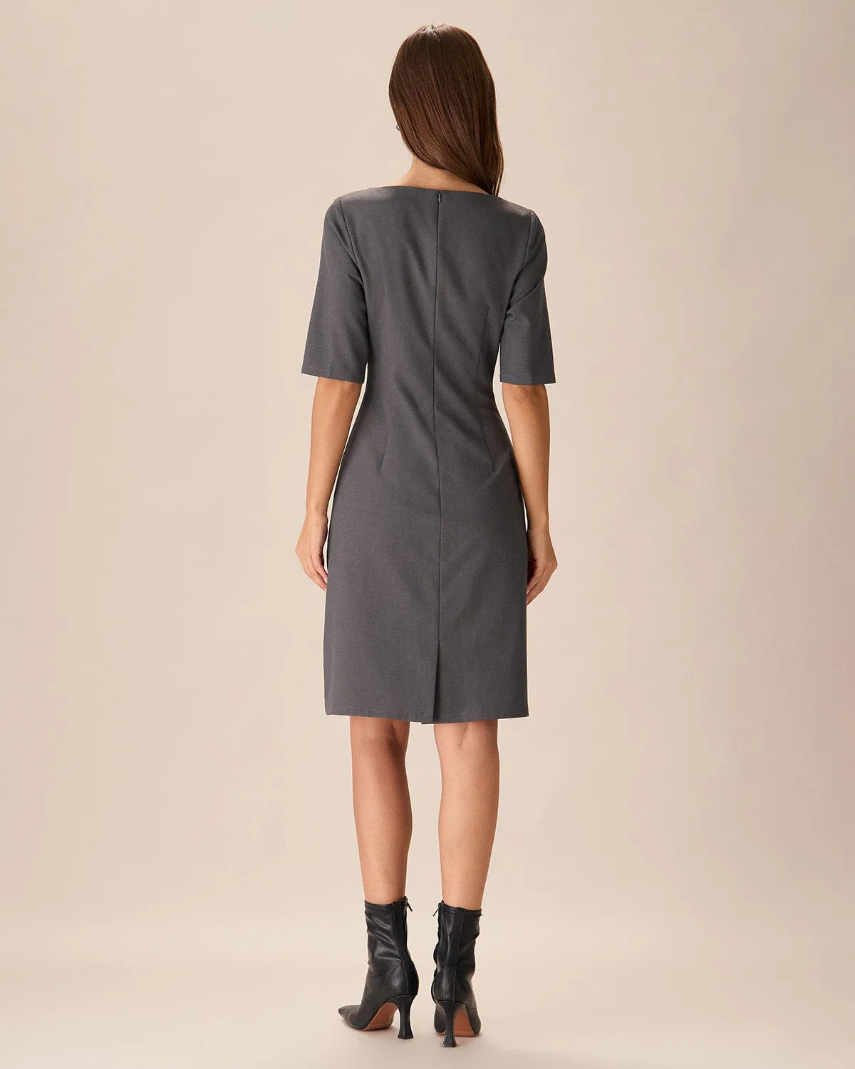 Grey Square Neck Slit Midi Dress sold by rihoas product image thumbnail 4