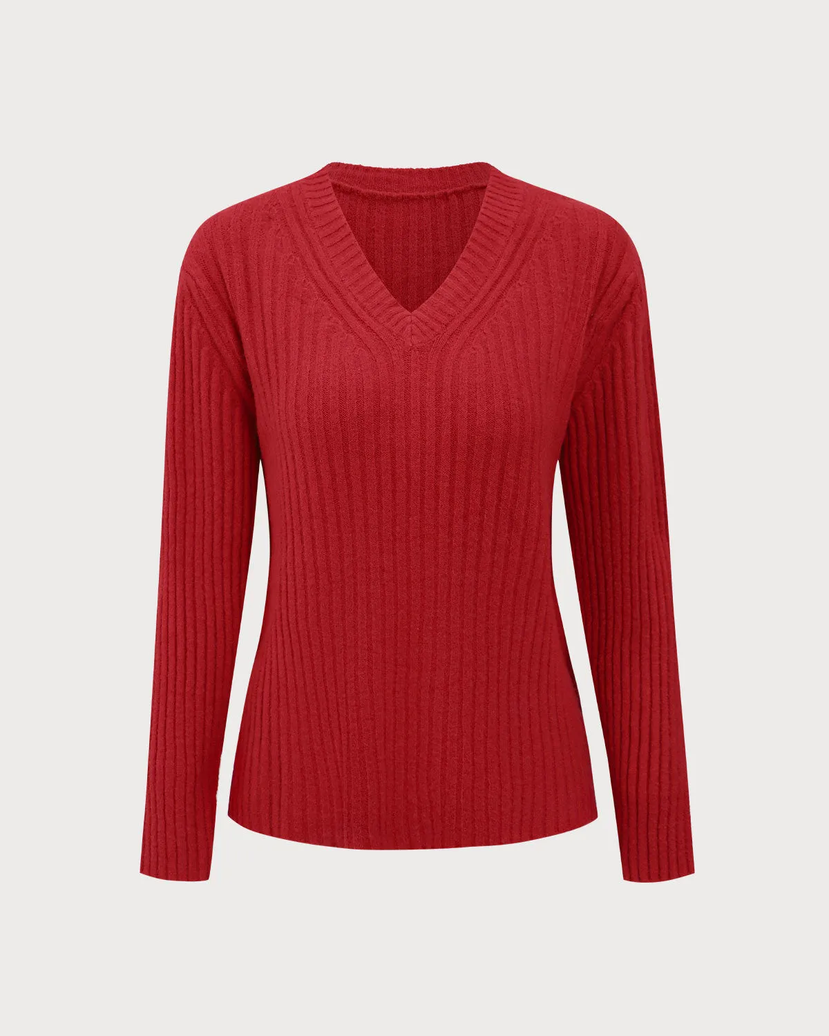 Red V-Neck Ribbed Sweater sold by rihoas