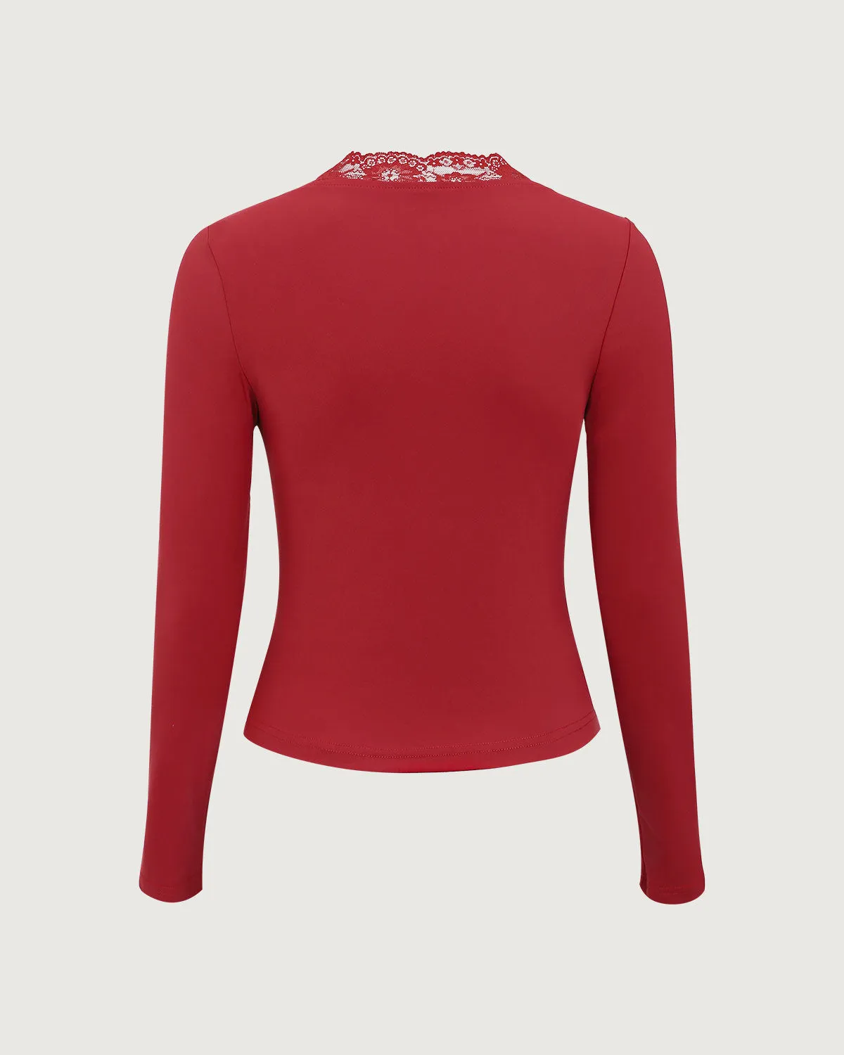 Red V-Neck Lace Slim Tee sold by rihoas product image thumbnail 2