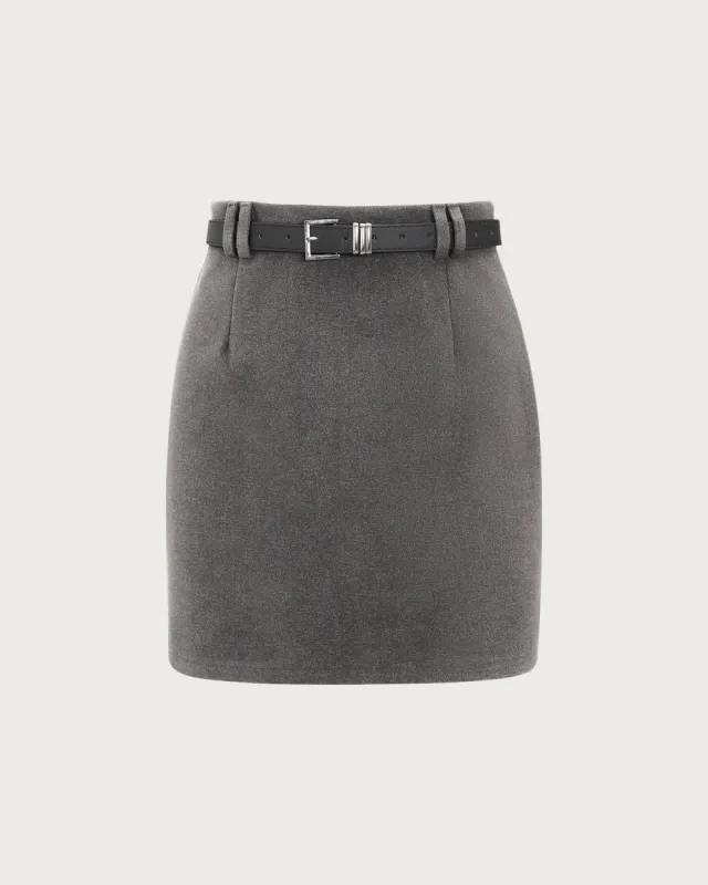 Grey High-waisted Belted Mini Skirt sold by rihoas
