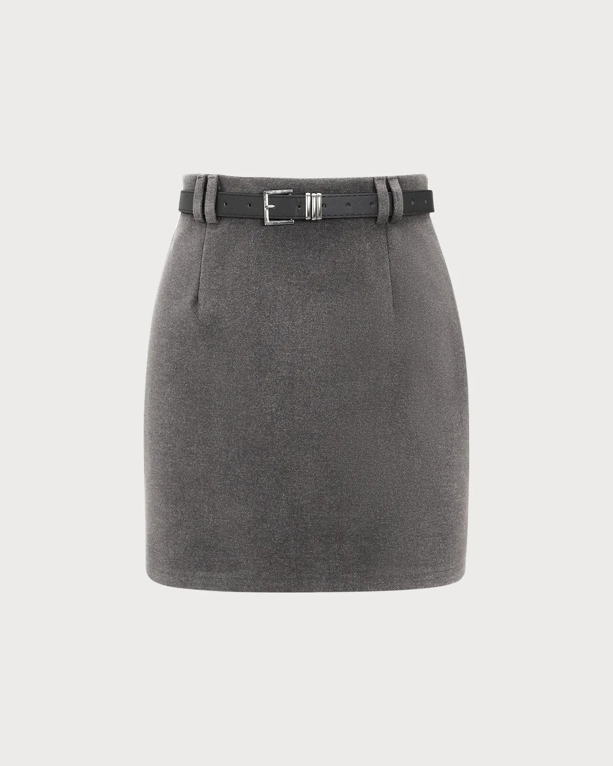 Grey High-waisted Belted Mini Skirt sold by rihoas