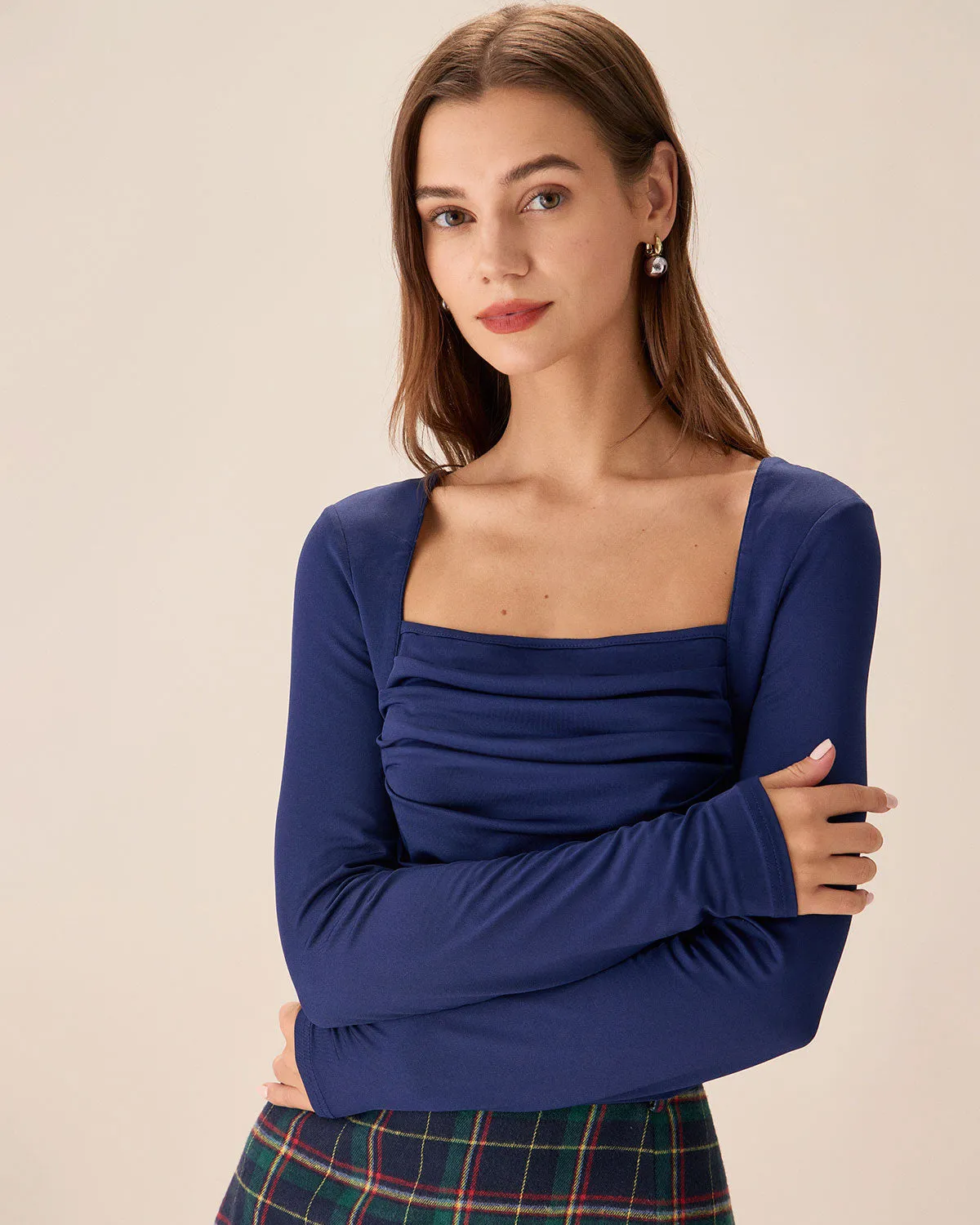 Navy Square Neck Slim Tee sold by rihoas product image thumbnail 3