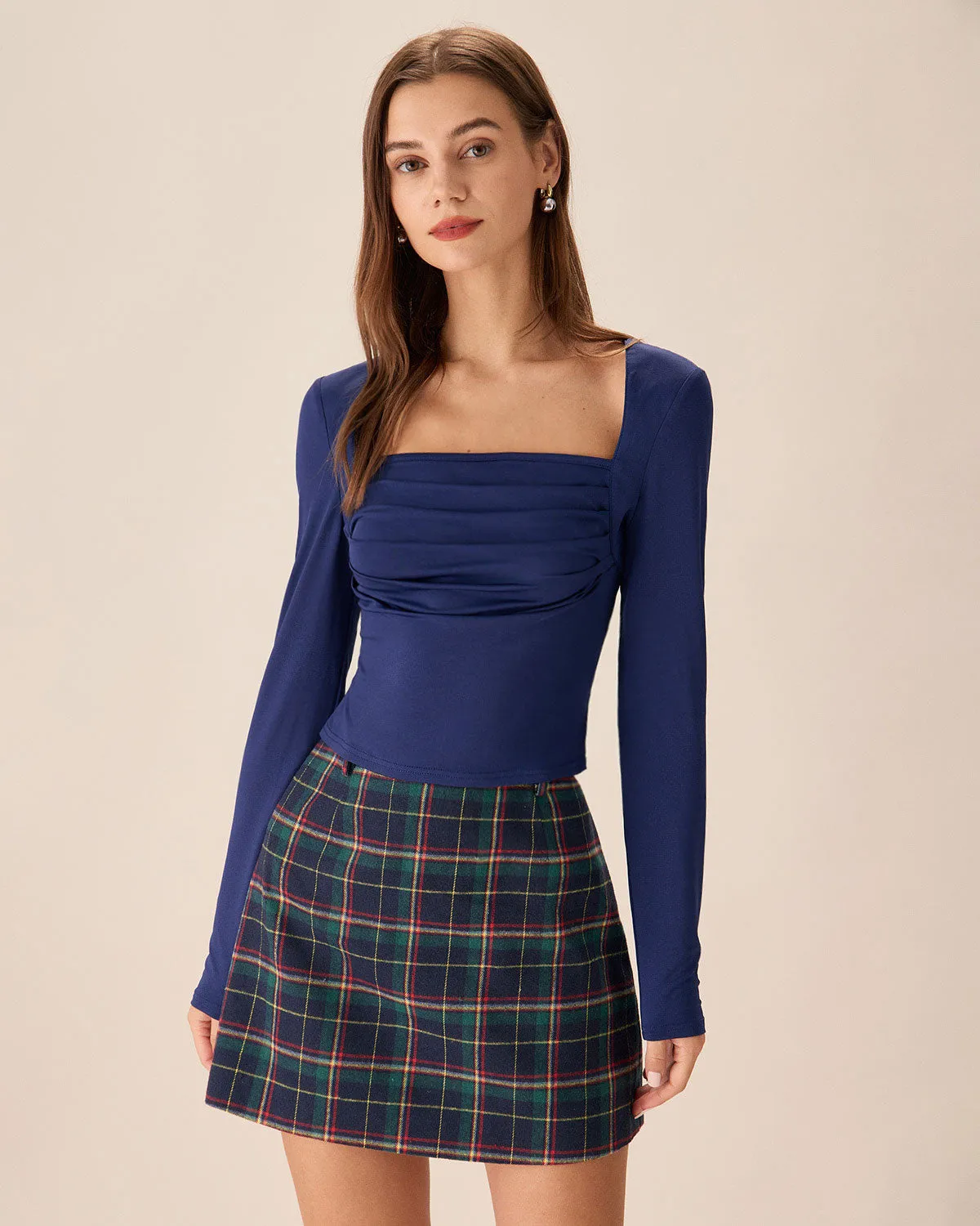 Navy Square Neck Slim Tee sold by rihoas