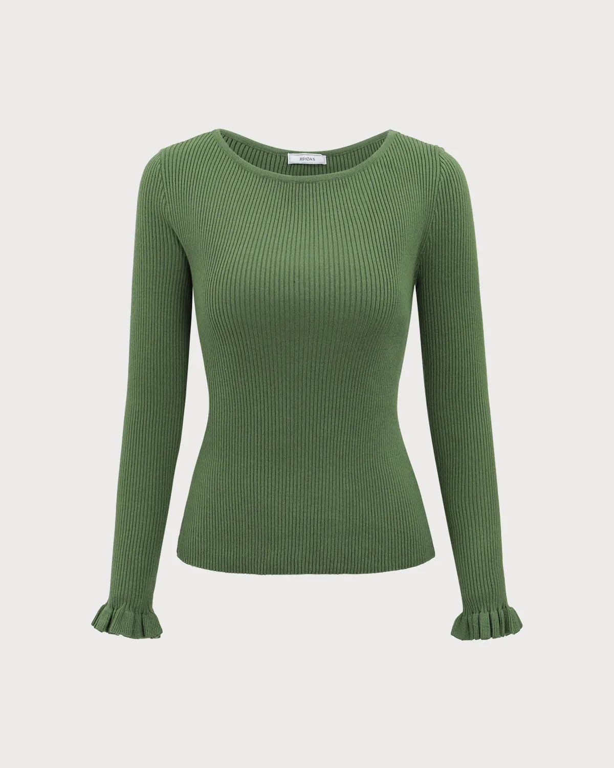 Green Boat Neck Ruffle Slim Tee sold by rihoas