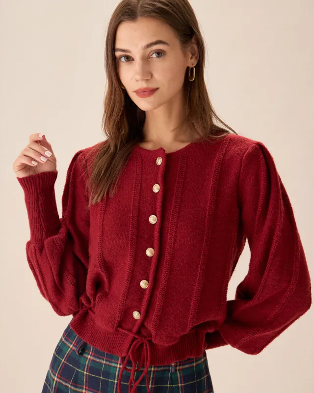 Red Lantern Sleeve Single-Breasted Cardigan sold by rihoas