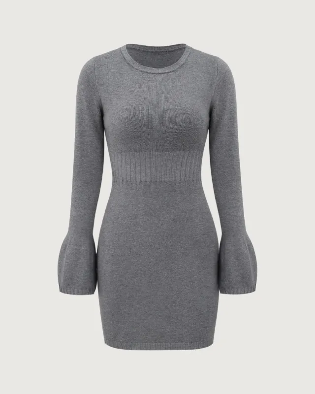 Grey Bell Sleeve Bodycon Sweater Dress sold by rihoas